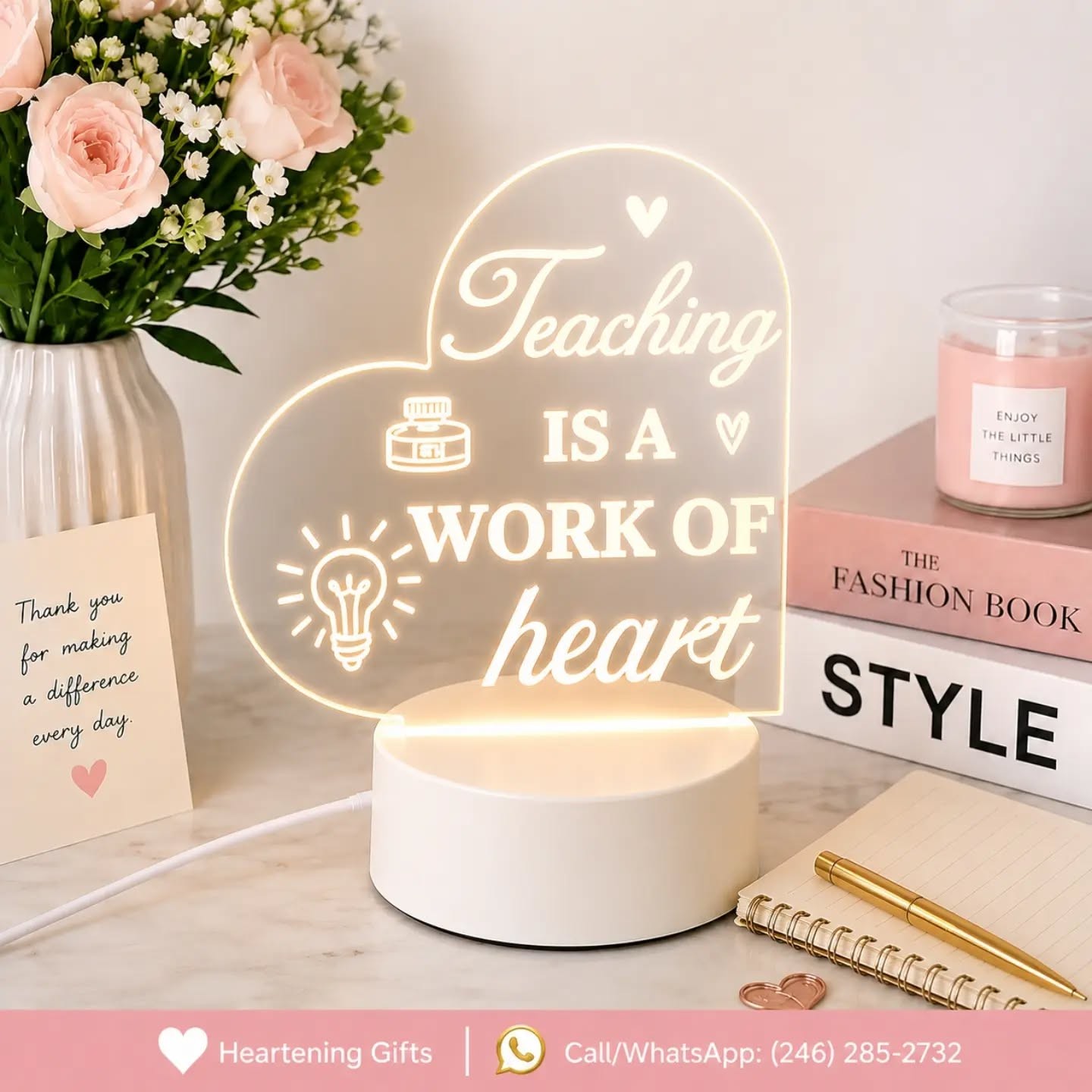 Teaching Is A Work Of Heart LED Appreciation Gift Light – view 1