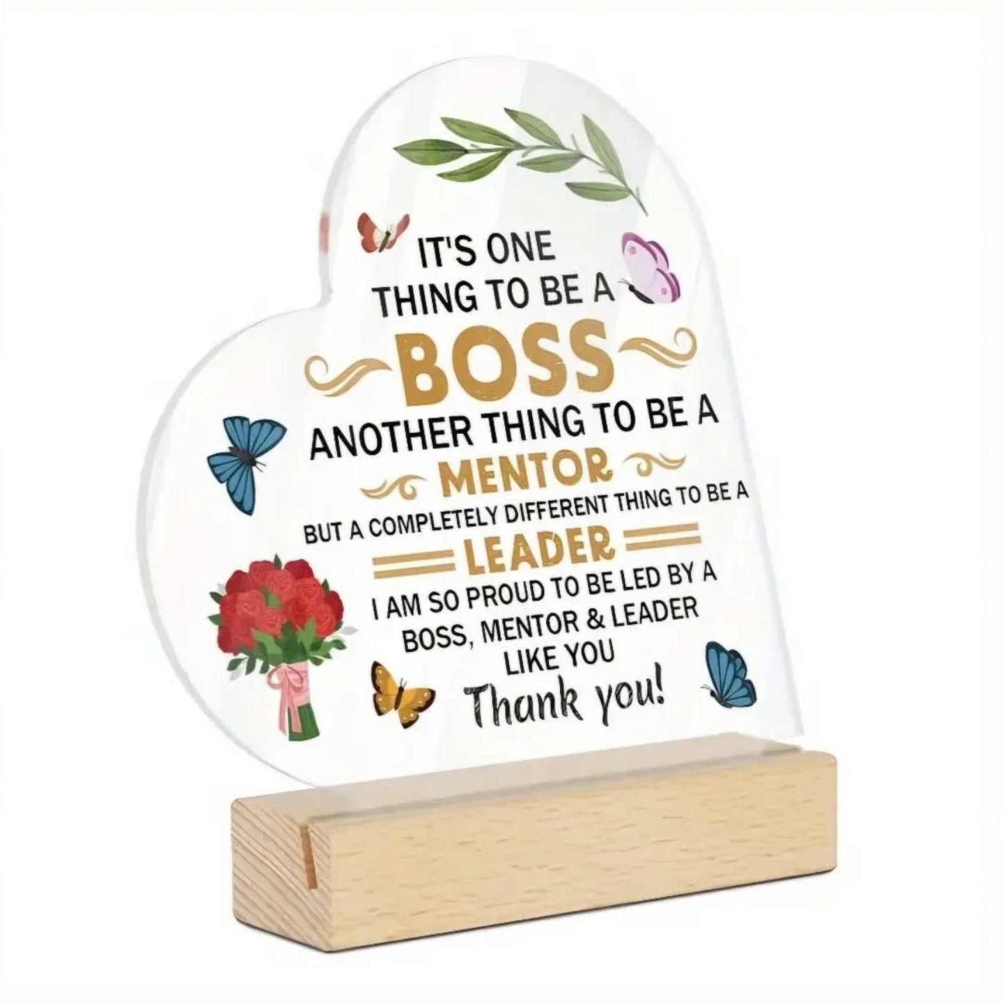 Thank You Boss Heart Plaque With Wooden Base – view 1
