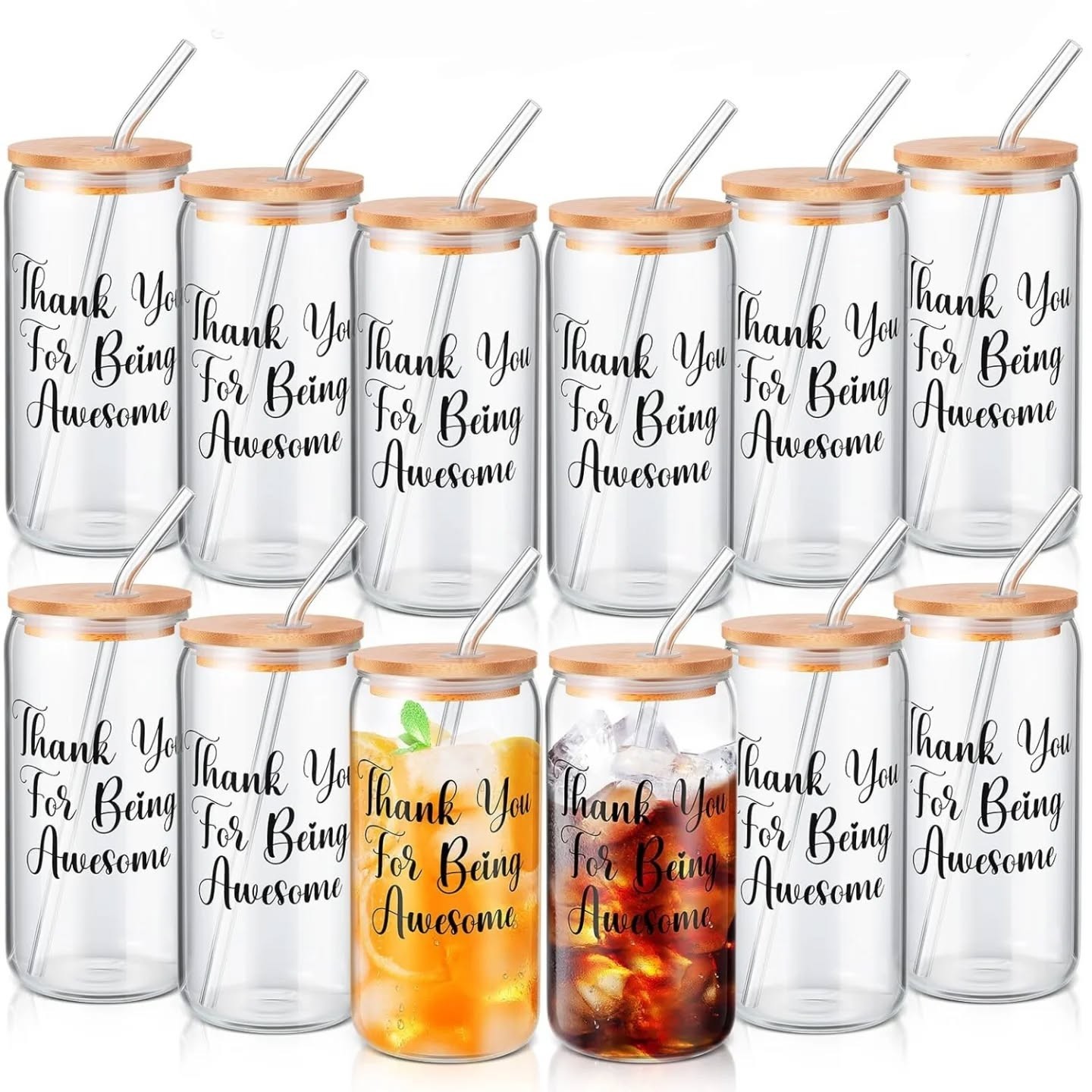 Thank You For Being Awesome Glass Travel Cans With Bamboo Lids (16oz) – view 1