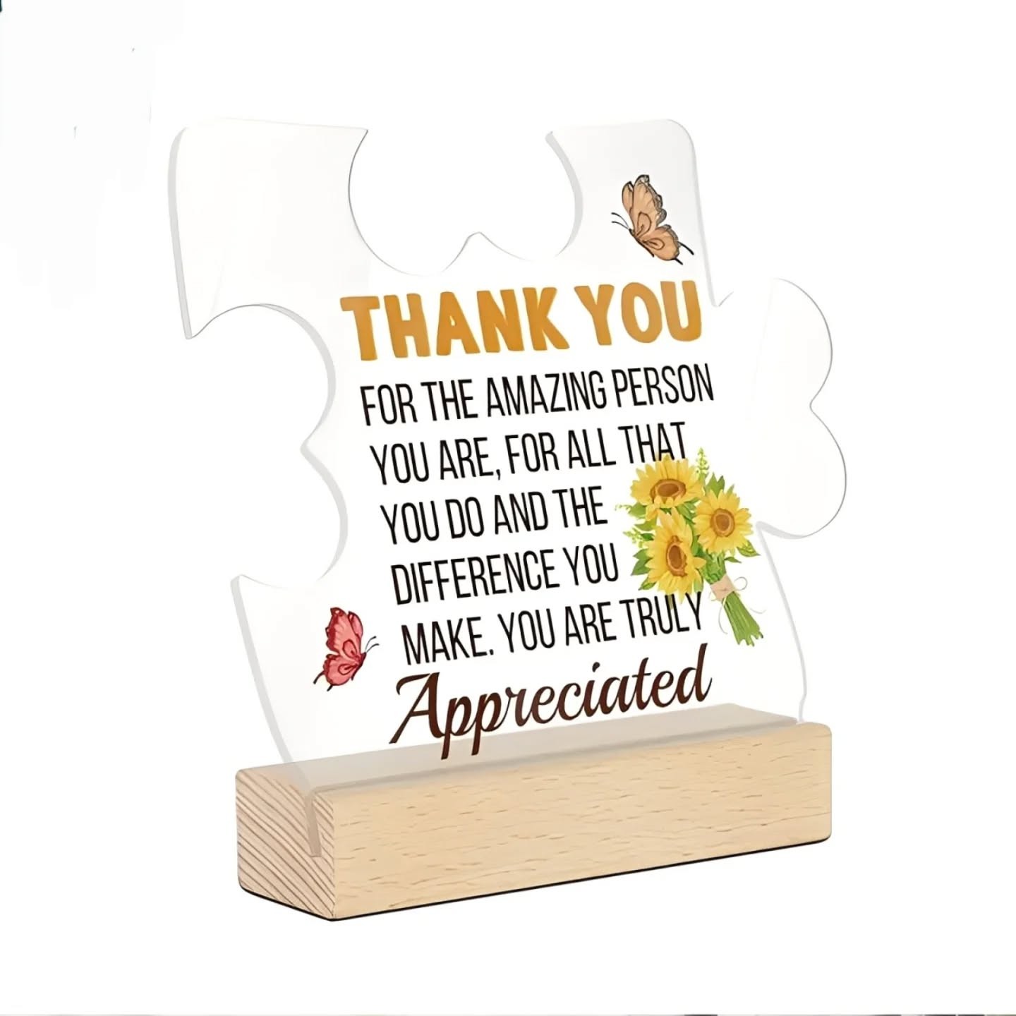Thank You For The Amazing Person You Are, You Are Truly Appreciated Puzzle Piece Plaque With Wooden Stand – view 1
