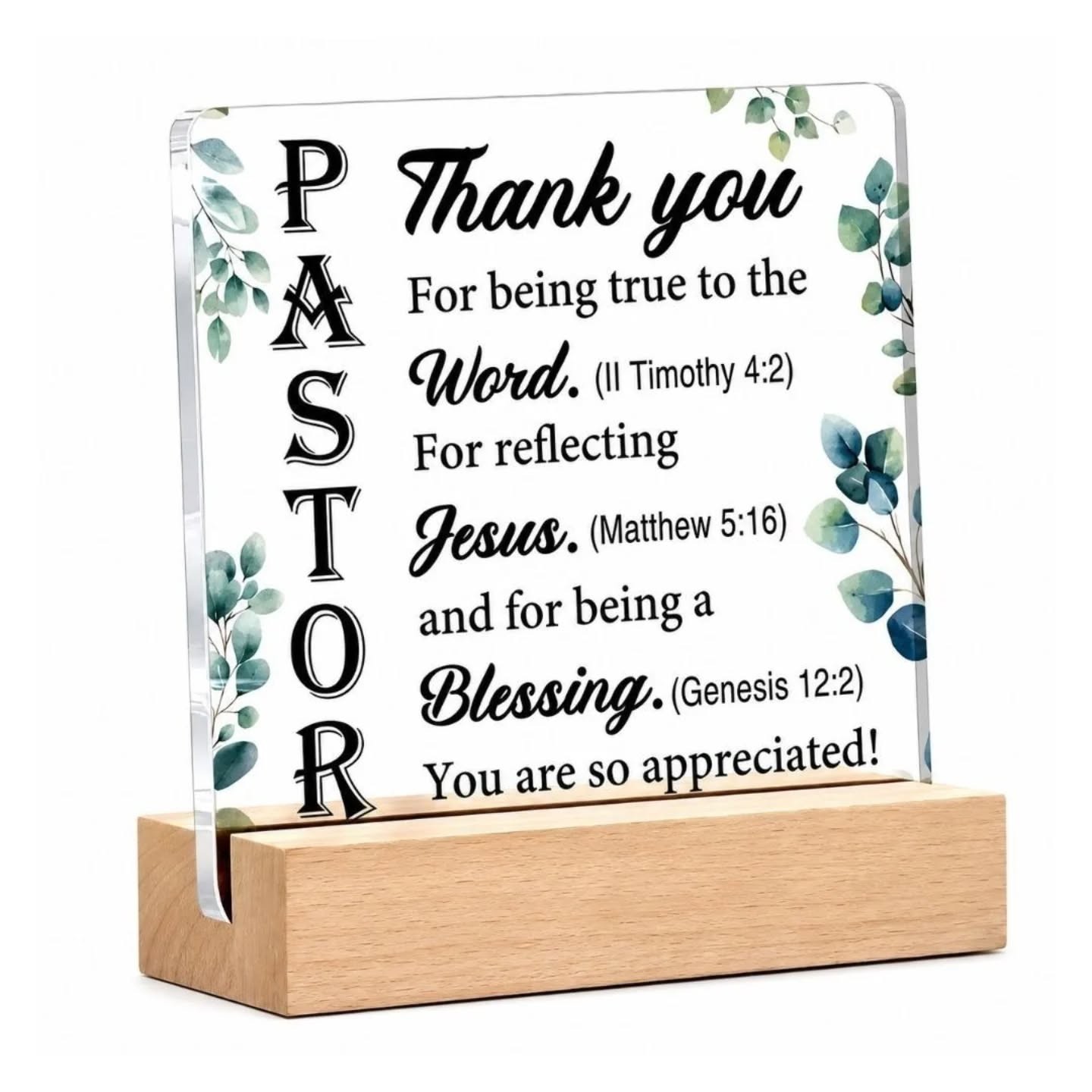 Thank You Pastor Mini Plaque With Wooden Base – view 1