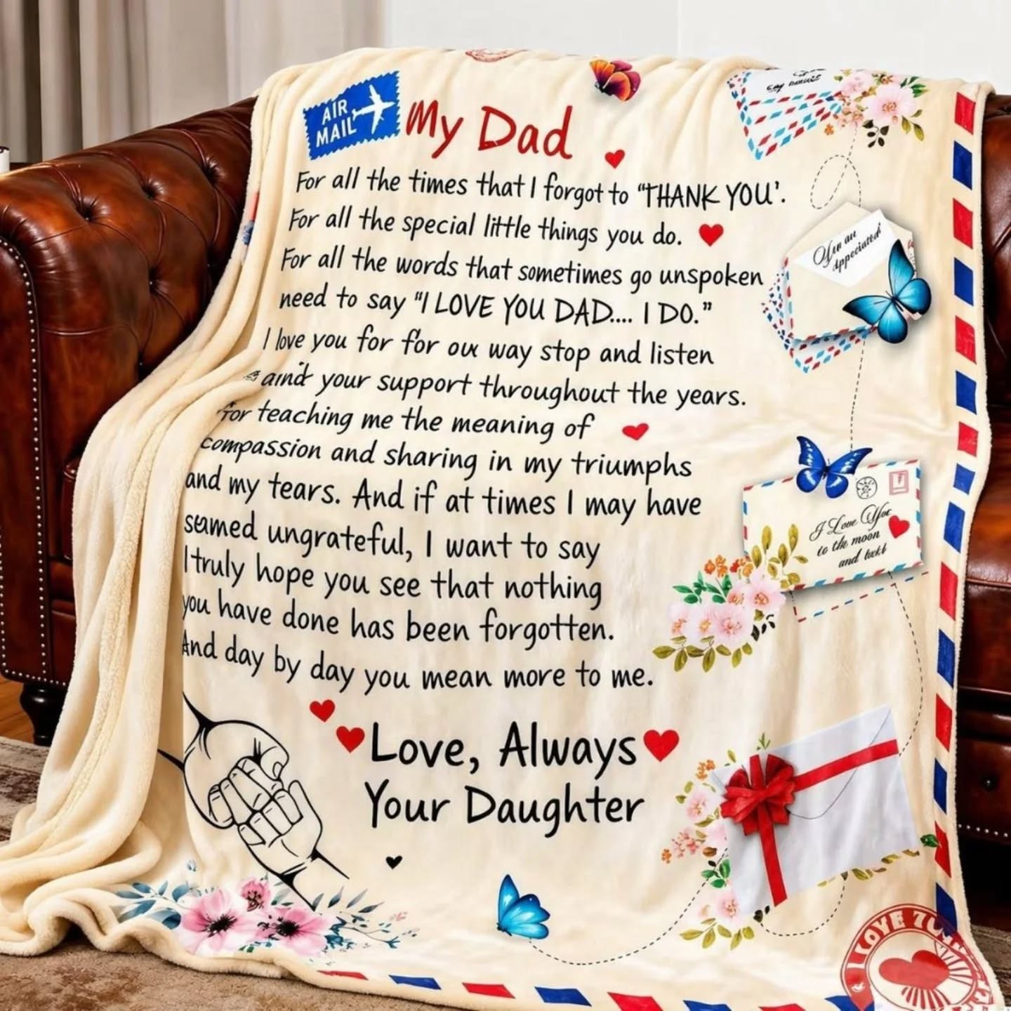 To My Dad Vintage Air Mail Design Gift Blanket (50"x60") – view 1