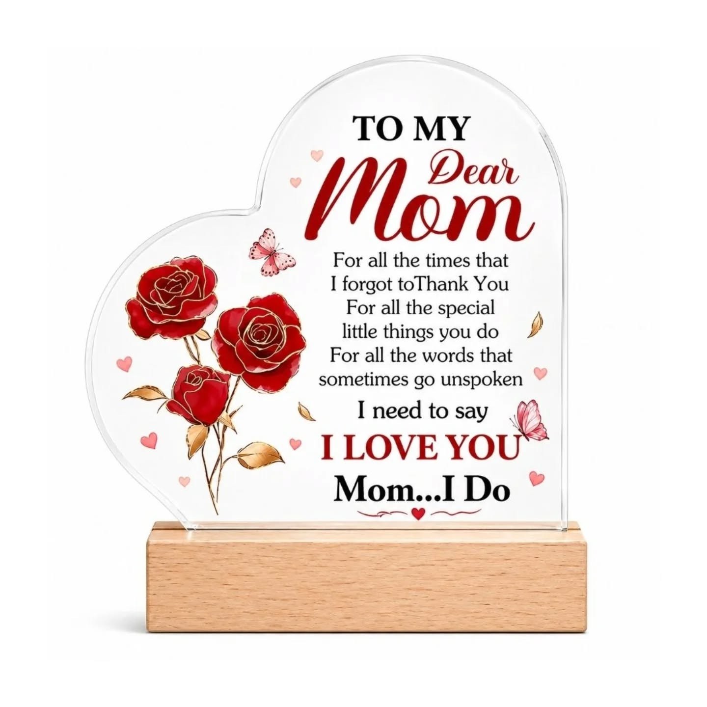 To My Dear Mom Appreciation Heart Gift Plaque With Wooden Stand – view 1