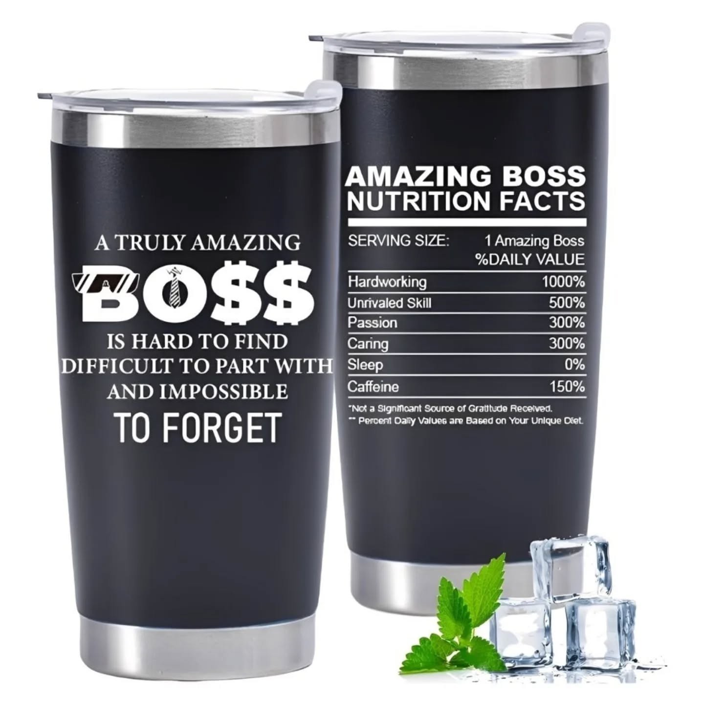 A Truly Great Boss Personality Nutritional Facts Stainless Steel Travel Tumbler (20oz) – view 1