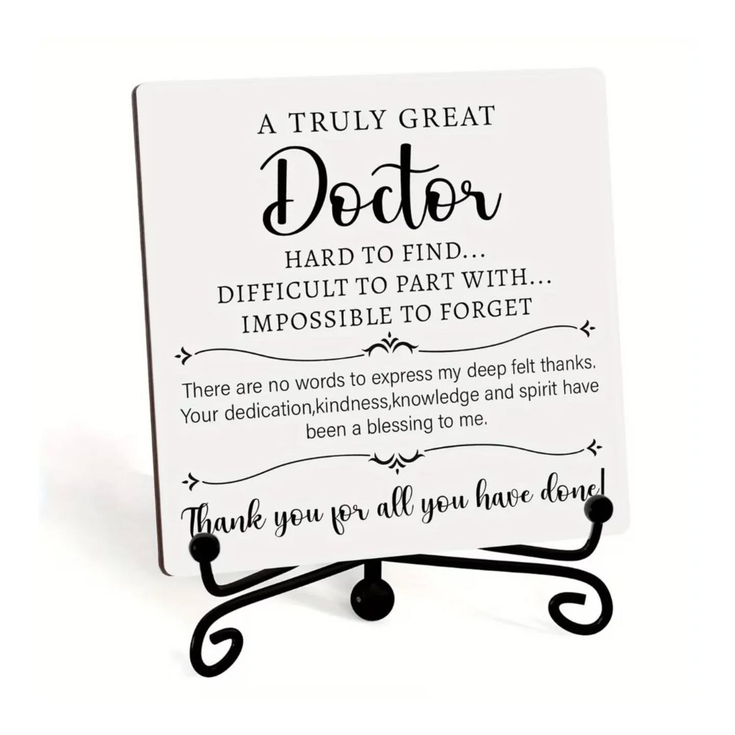 A Truly Great Doctor Is Hard To Find, Thank You Mini Wooden Desk Plaque With Iron Stand – view 1