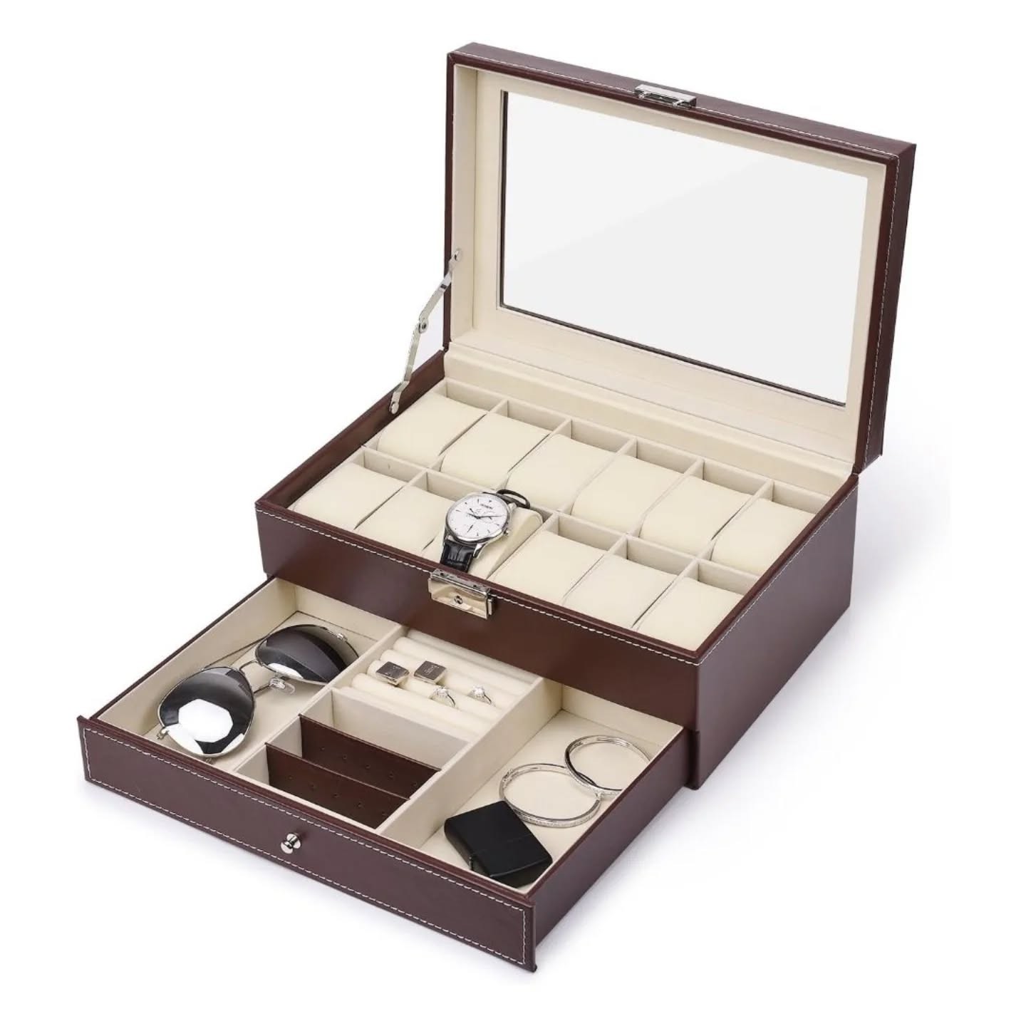 Two Layer 12 Slot Watch & Jewelry Organizer Box – view 1