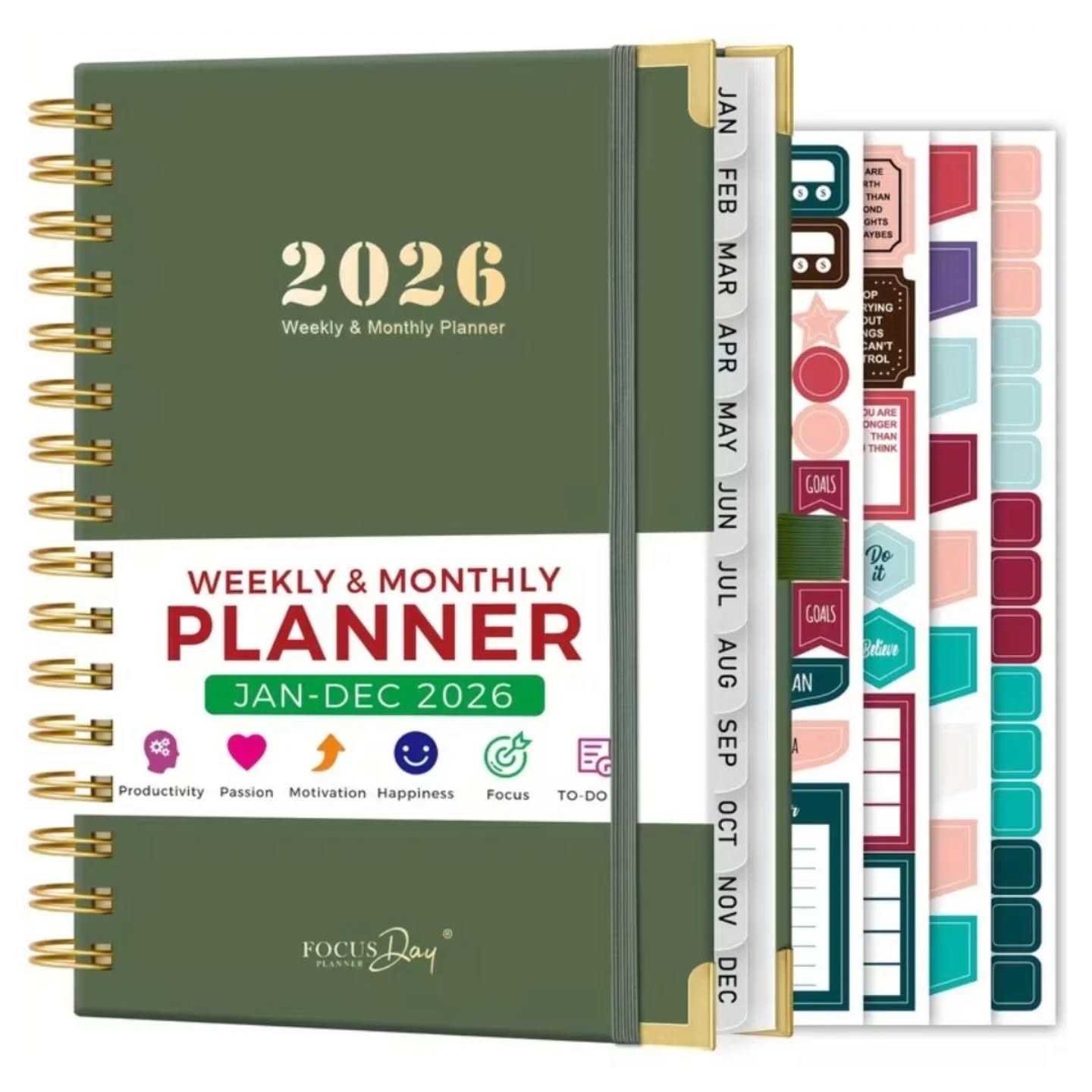 Weekly & Monthly Planner, 8.4" X 5.7" – Green – view 1