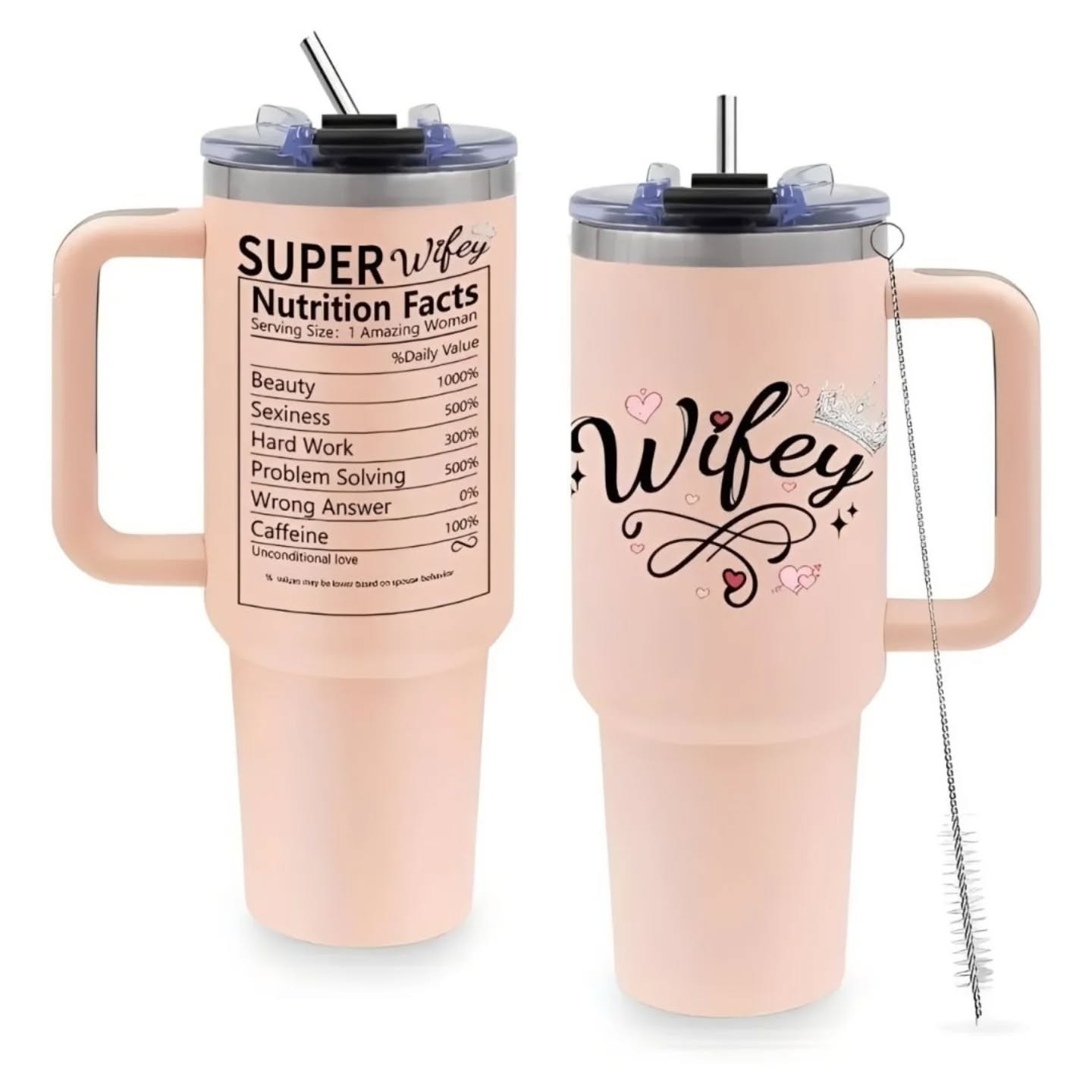 Wifey, Super Wifey Personality Nutritional Facts Stainless Steel Travel Cup (40oz) – view 1