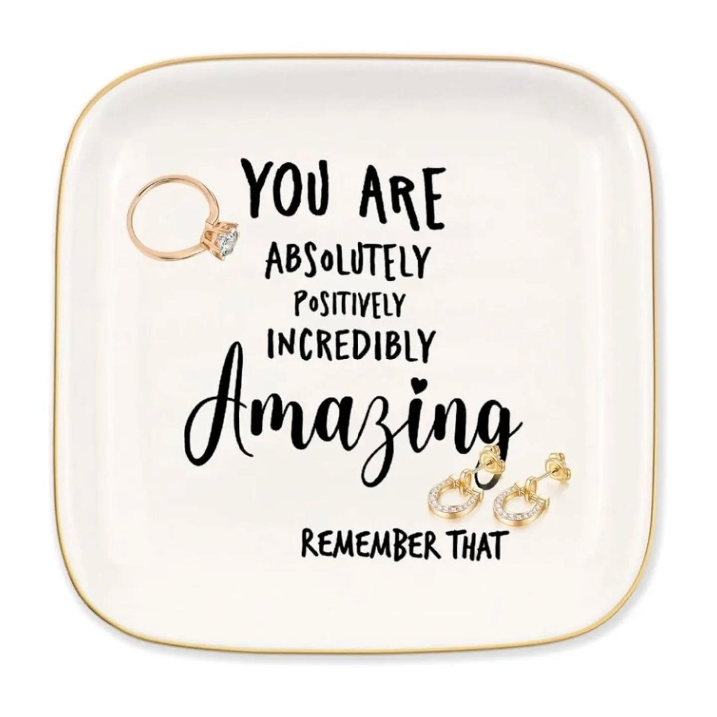 You Are Amazing Ivory & Gold Ceramic Trinket Tray – view 1