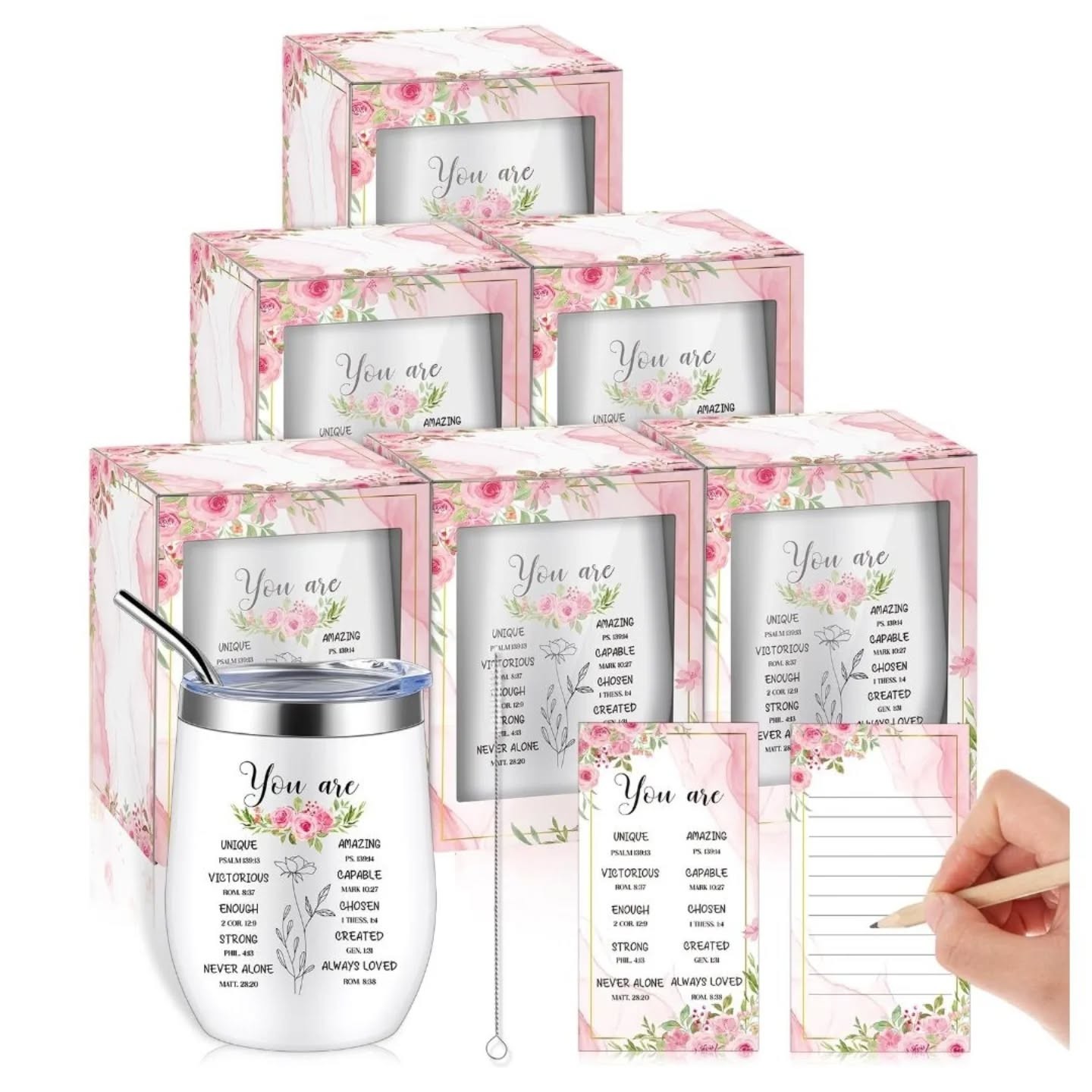 You Are Motivational Affirmation Stainless Steel Tumblers (12oz) With Floral Design Card – view 1