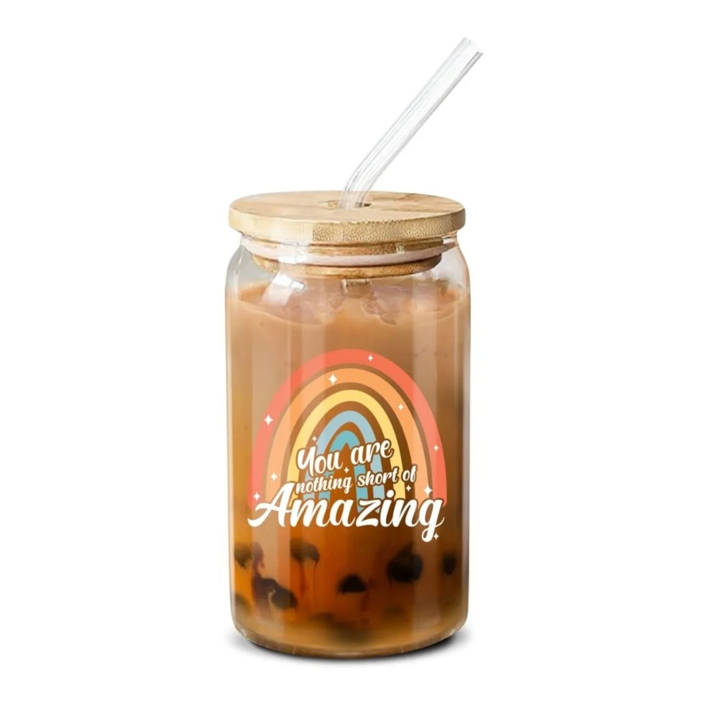You Are Nothing Short of Amazing Glass Cup With Bamboo Lid & Glass Straw (18oz) – view 1