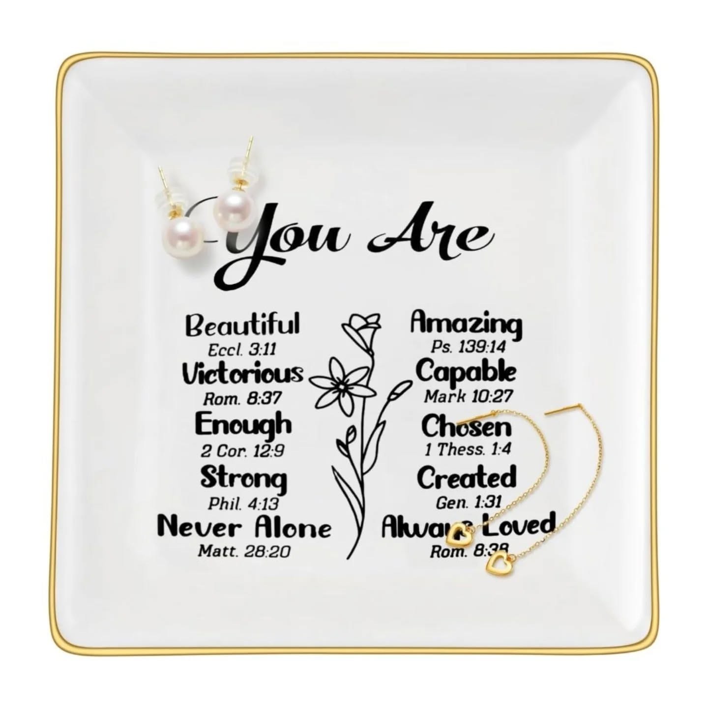 "You Are" Pearl White & Gold Ceramic Trinket Tray – view 1