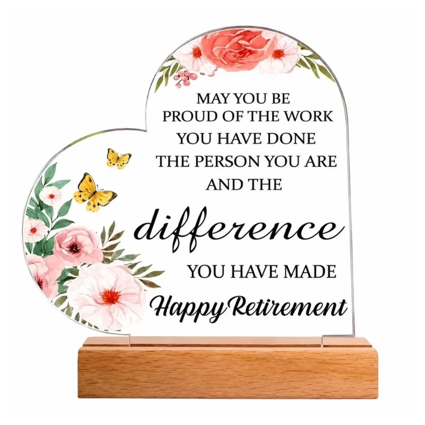 You Made A Difference, Happy Retirement, Heart Mini Gift Plaque With Wooden Stand – view 1