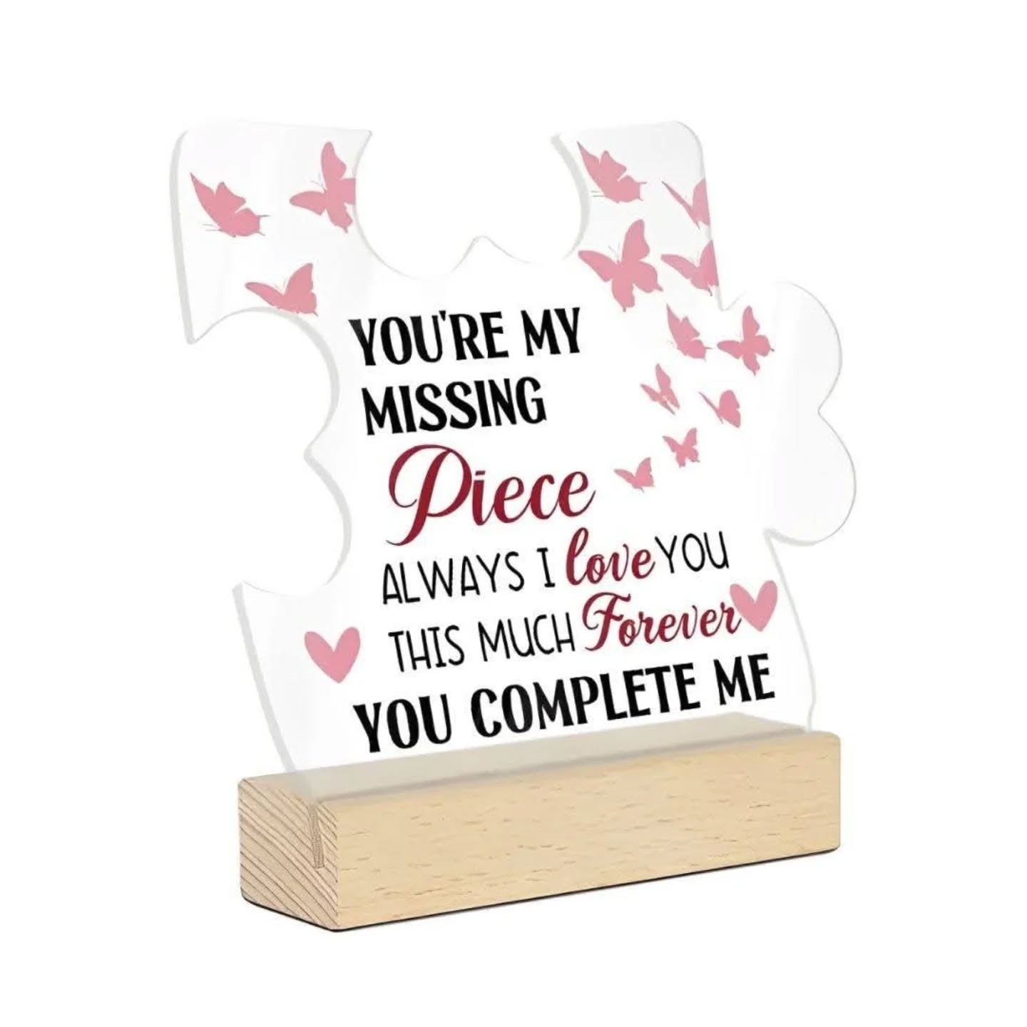 "You're My Missing Piece, You Complete Me" Butterfly Puzzle Plaque With Wooden Stand – view 1